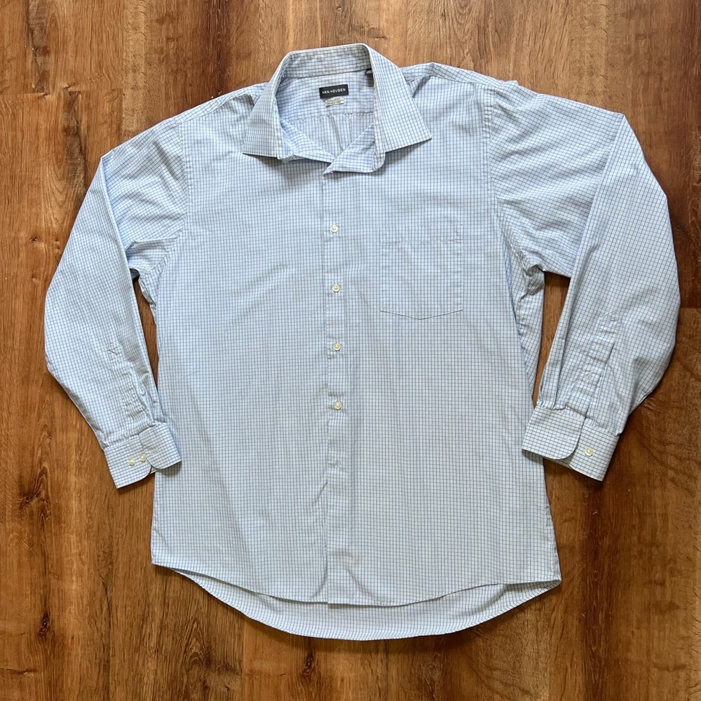 Men’s Regular Fit Wrinkle Free Checkered Blue Dress Shirt